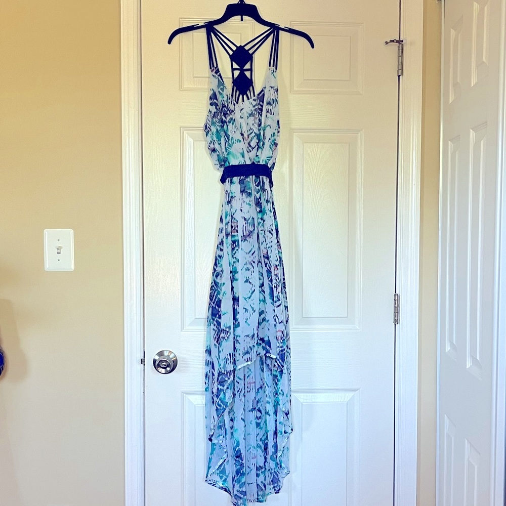 Blue Multi Tie Die Asymmetrical Dress